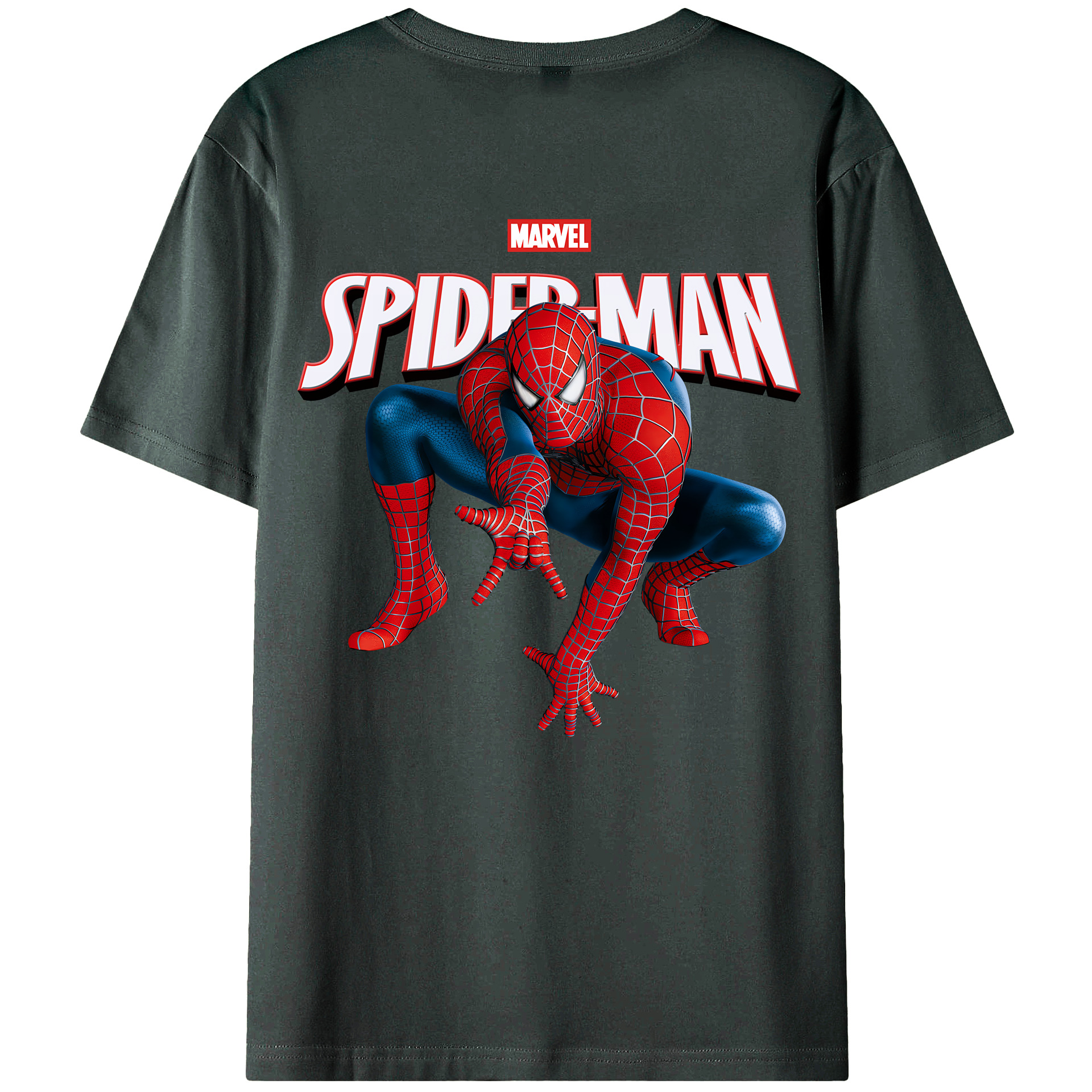 （画像用） Spider Man スパイダーマン 綿100％ メンズ半袖Tシャツ（バックプリント） 通気性